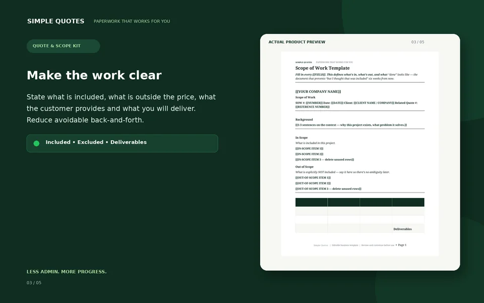 Scope of Work Template: included, excluded, deliverables