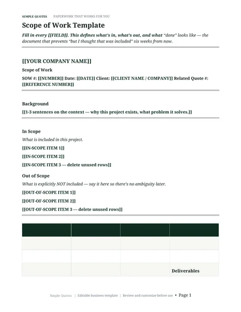 Scope of Work Template page