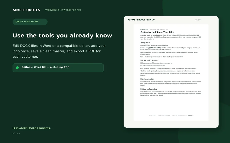 Customize and reuse: editable Word files plus matching PDFs